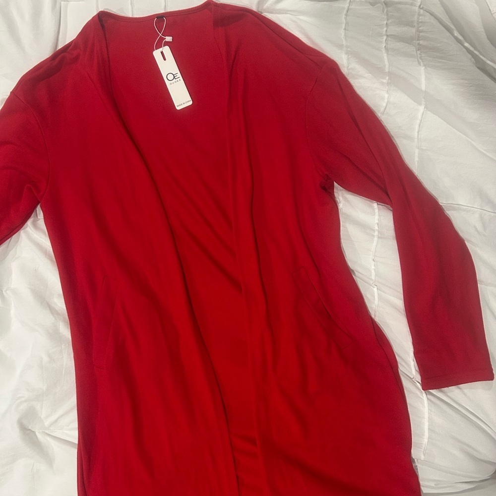 NWT Women's Red Open Front Light Weight Sweater Cardigan size Large